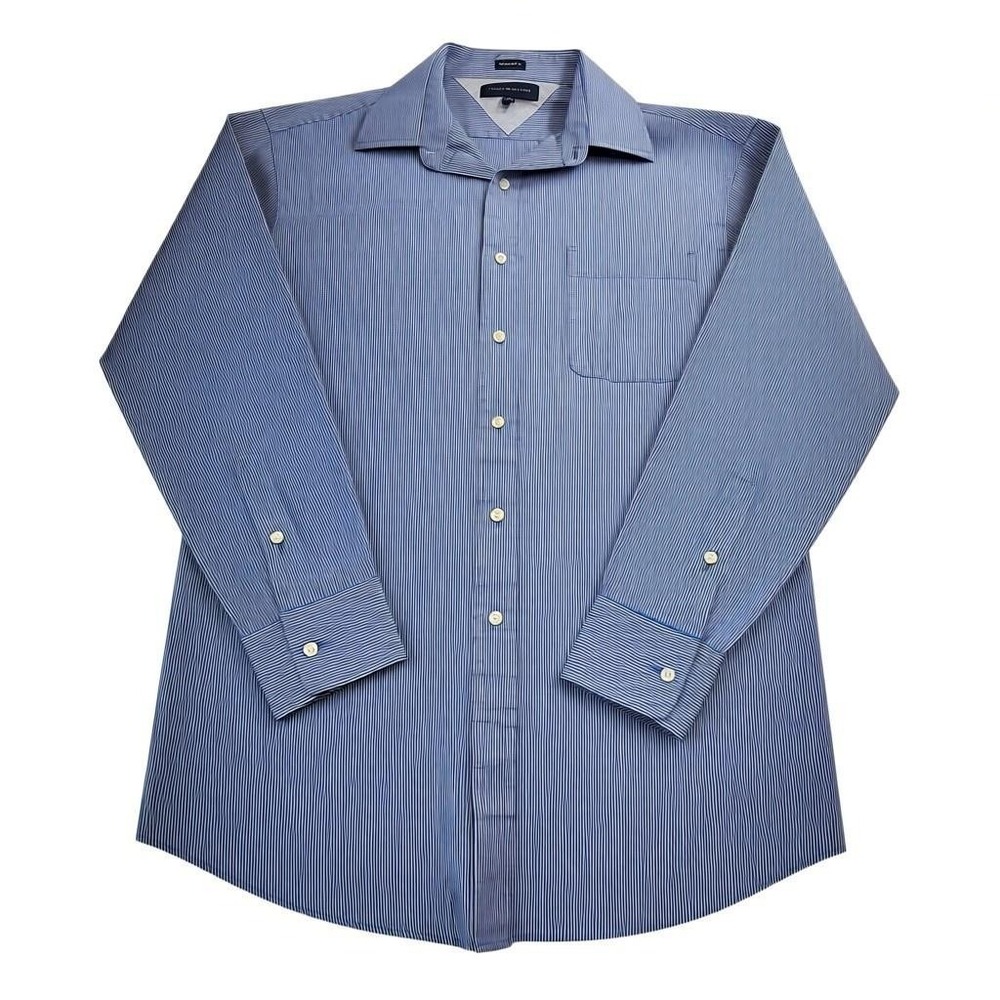 Tommy Hilfiger Dress Shirt Mens 16 32/33 Blue Stripe Regular Fit Button Up